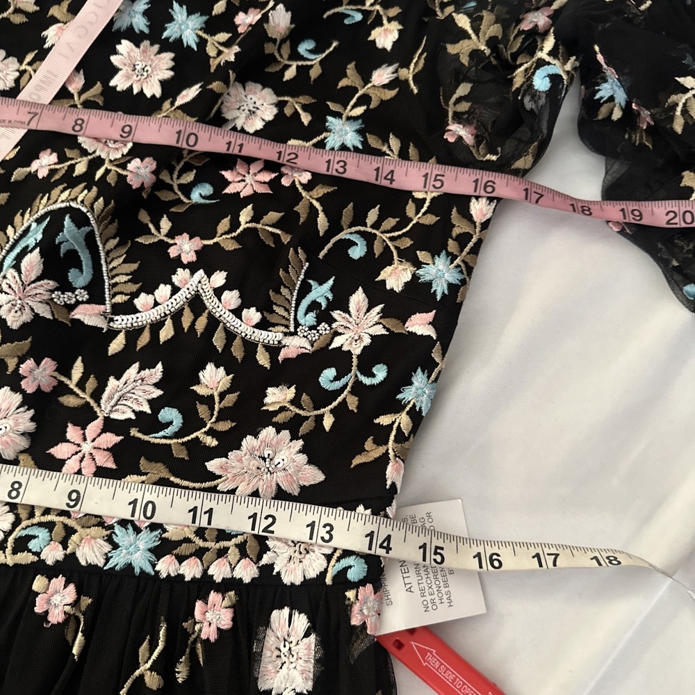NWT Mac Duggal [ 6 ] 35111 Floral Embroidered Blouson Sleeve Gown‎ Black #Q1214 - Picture 5 of 14